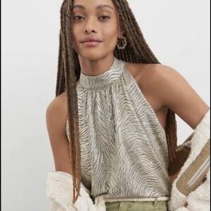 Anthropology Gold Zebra Shimmer Halter Size S - NEW